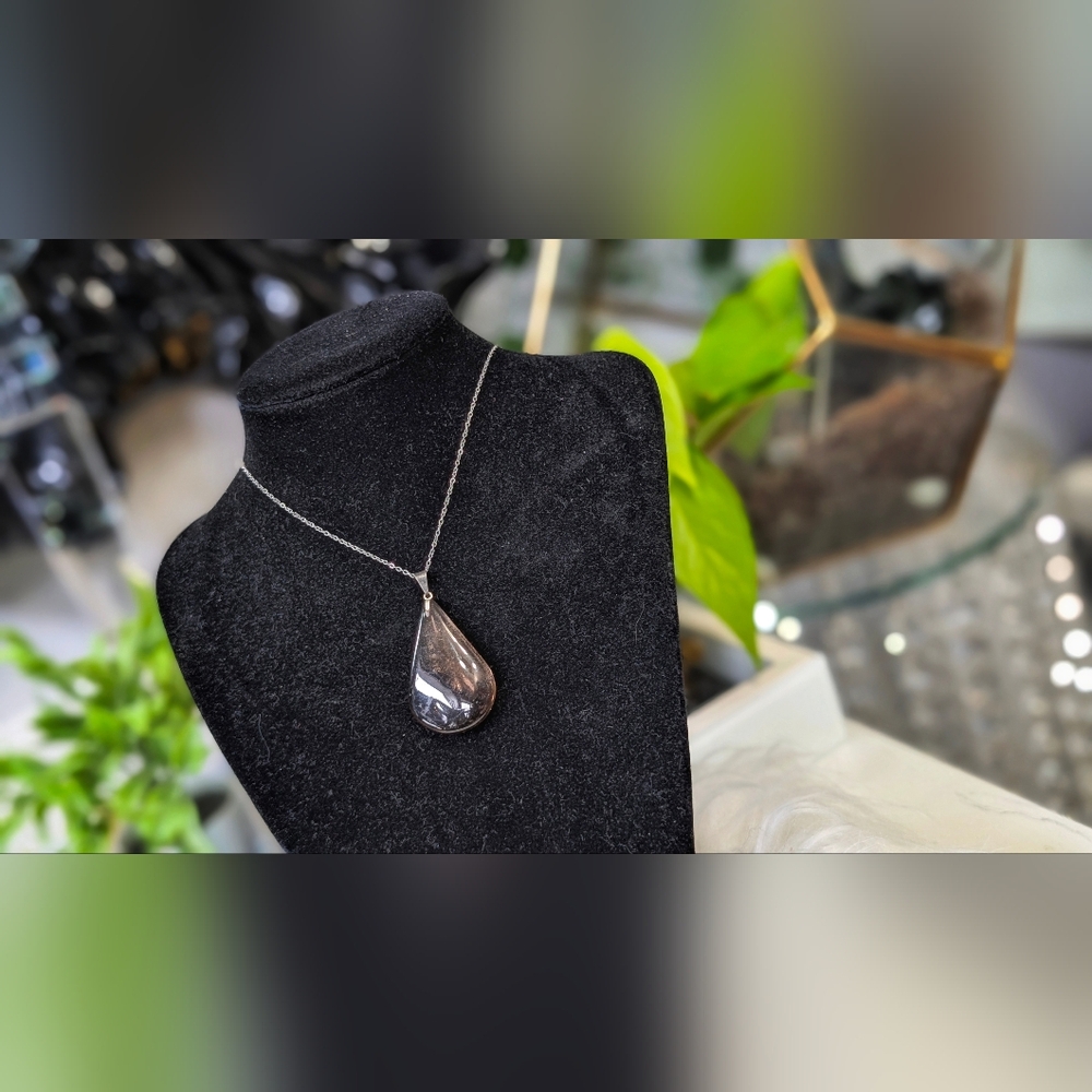 Smokey Quartz Crystal Stainless Steel Necklace